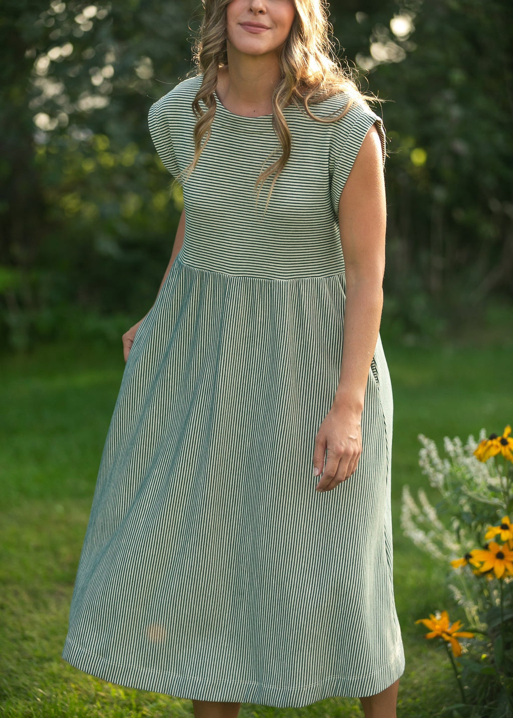 Olivia Green A - line Striped Midi Dress - Che Cose Belle