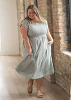 Olivia Green A - line Striped Midi Dress - Che Cose Belle