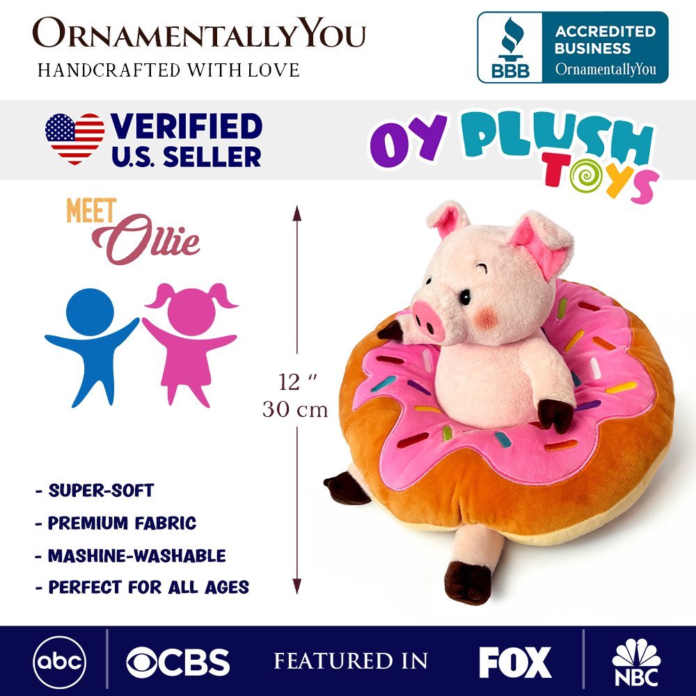 Ollie Oinker the Pig Plushie, Adorable 12" Donut Ring Stuffed Animal for Kids’ Gifts - Che Cose Belle