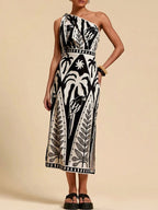 One - Shoulder Tropical Print Midi Dress - Che Cose Belle
