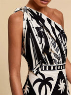 One - Shoulder Tropical Print Midi Dress - Che Cose Belle