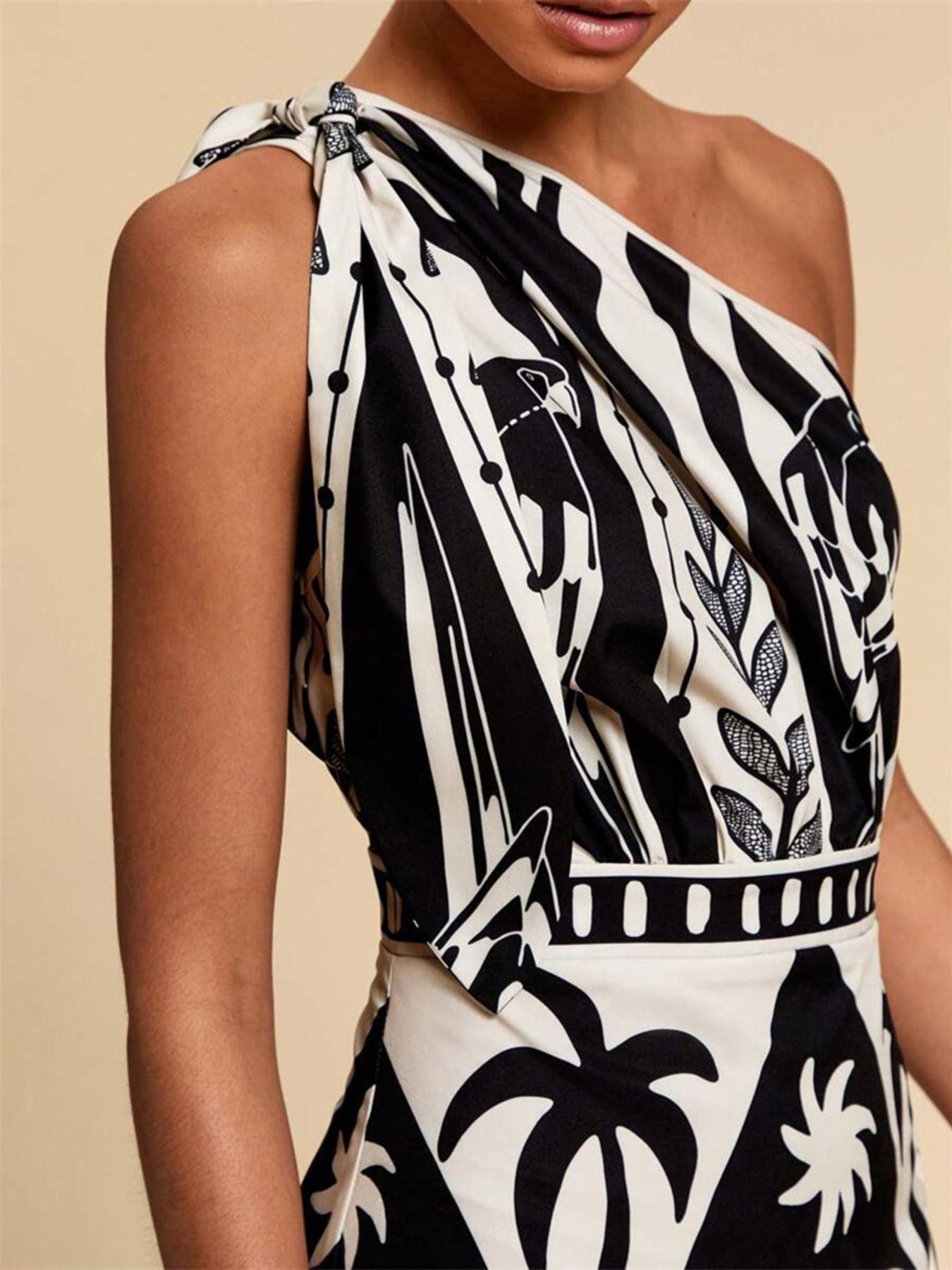 One - Shoulder Tropical Print Midi Dress - Che Cose Belle