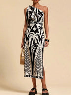 One - Shoulder Tropical Print Midi Dress - Che Cose Belle