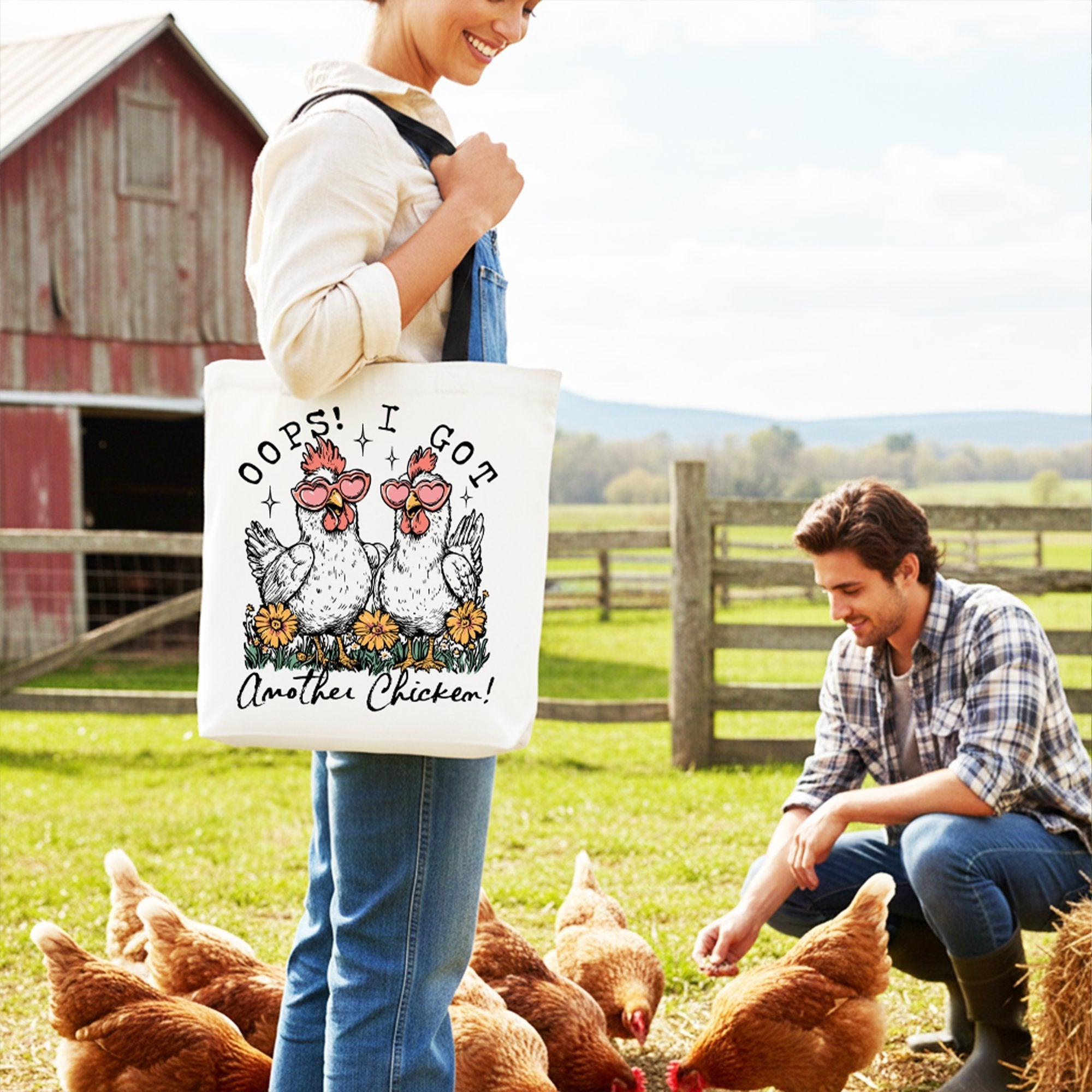 Oops I Got Another Chicken Canvas Tote Bag, Funny Farm Animal Gift Shopper - Che Cose Belle