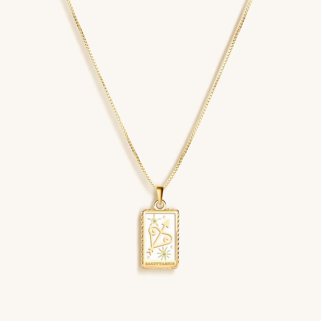 Optimistic Temperament - White Enamel Sagittarius Card Necklace - Che Cose Belle