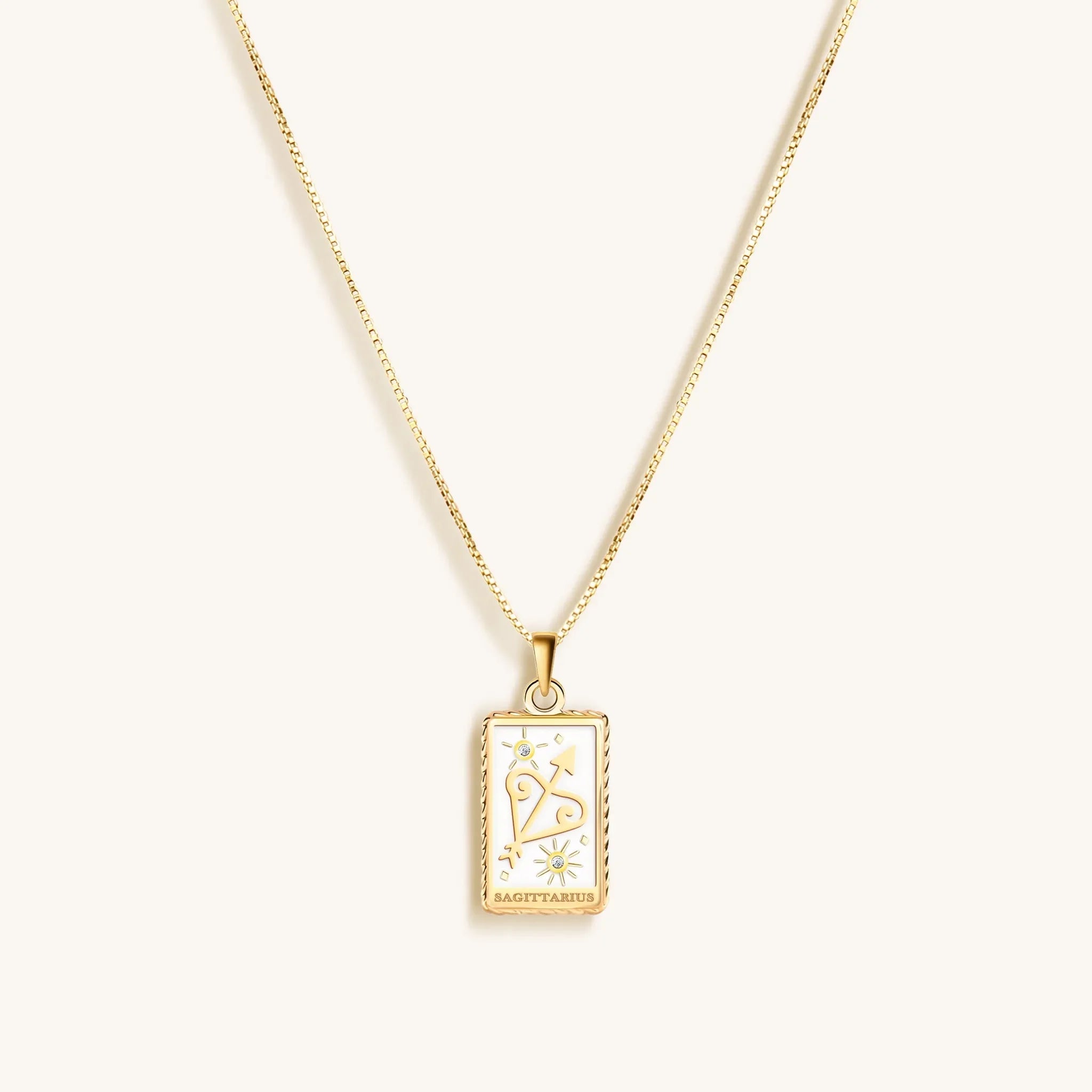 Optimistic Temperament - White Enamel Sagittarius Card Necklace - Che Cose Belle