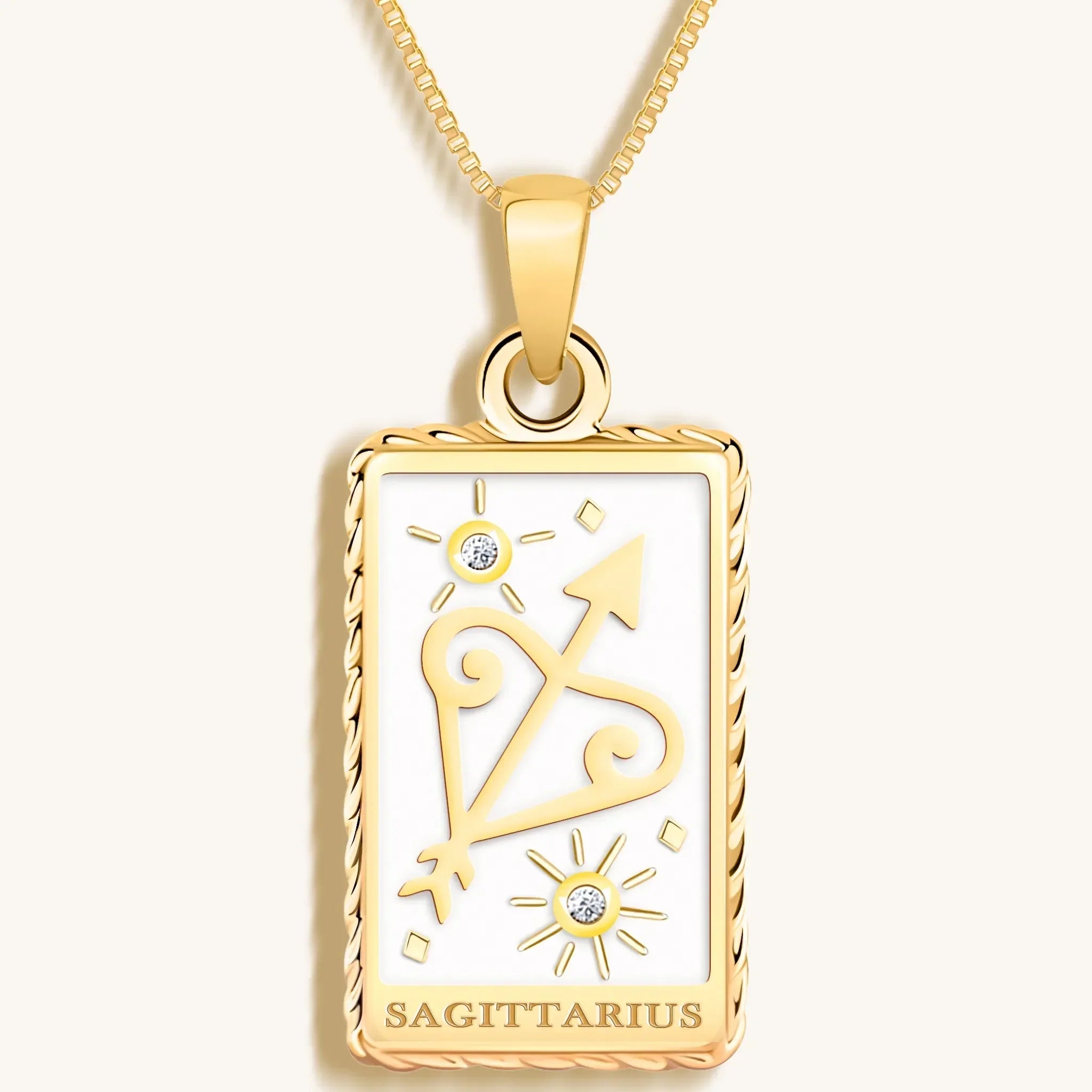 Optimistic Temperament - White Enamel Sagittarius Card Necklace - Che Cose Belle