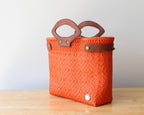 Orange Handwoven Tote Bag with Leather Handles - Che Cose Belle