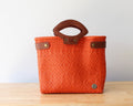 Orange Handwoven Tote Bag with Leather Handles - Che Cose Belle