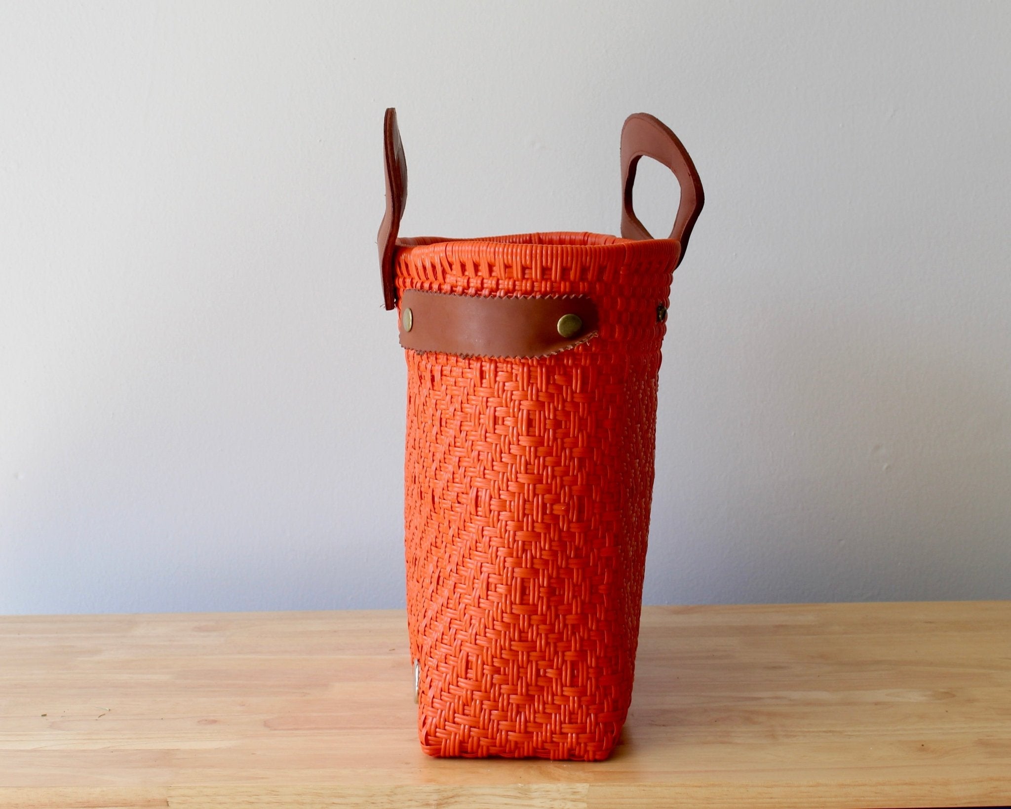 Orange Handwoven Tote Bag with Leather Handles - Che Cose Belle
