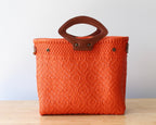 Orange Handwoven Tote Bag with Leather Handles - Che Cose Belle