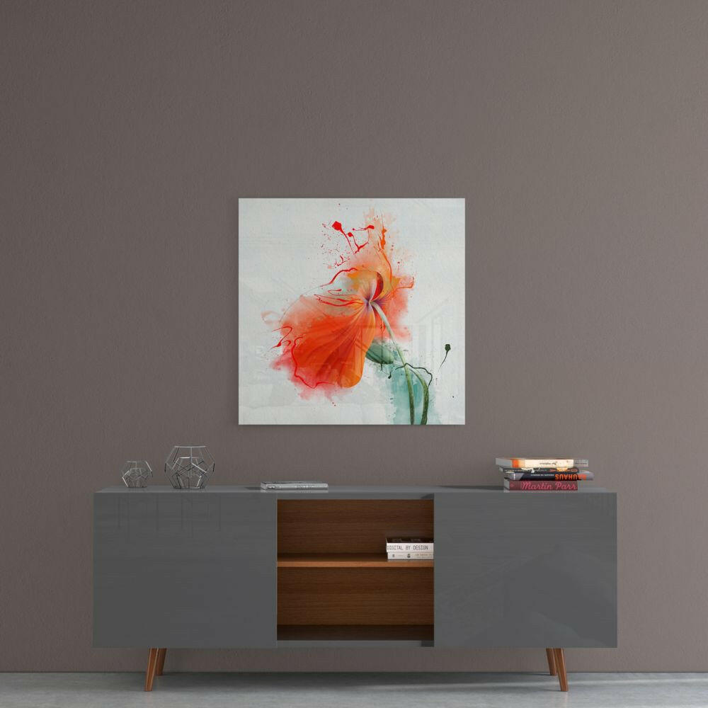Orange Watercolor Poppy Glass Wall Art - Che Cose Belle