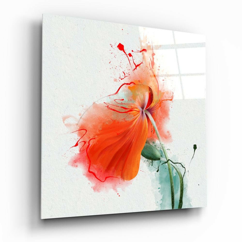 Orange Watercolor Poppy Glass Wall Art - Che Cose Belle