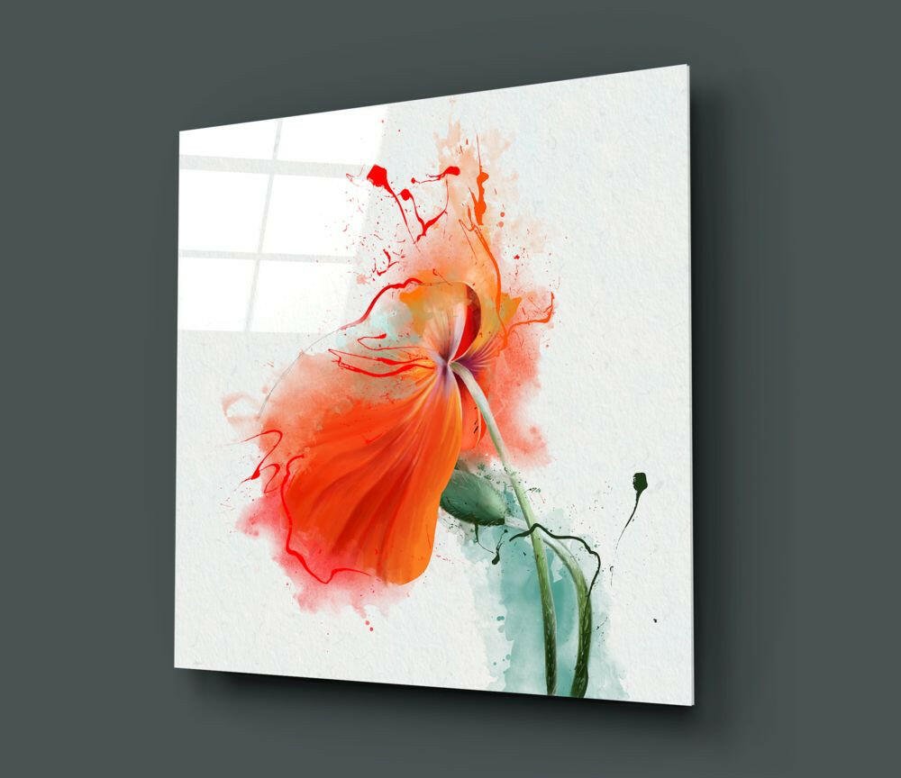 Orange Watercolor Poppy Glass Wall Art - Che Cose Belle
