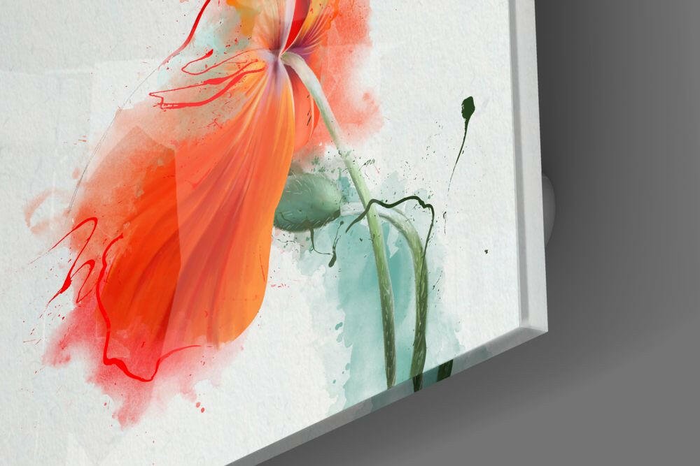 Orange Watercolor Poppy Glass Wall Art - Che Cose Belle