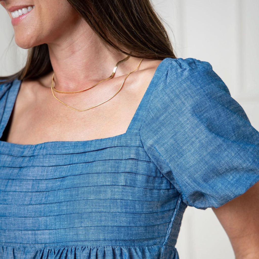 Organic Ruched Chambray Dress - Che Cose Belle