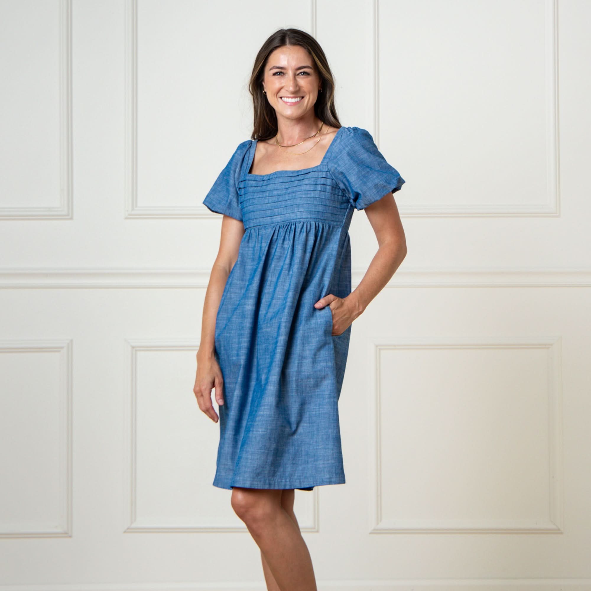 Organic Ruched Chambray Dress - Che Cose Belle