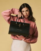 Oriana (black) - Italian calf leather women's handbag (with shoulder strap) - Che Cose Belle