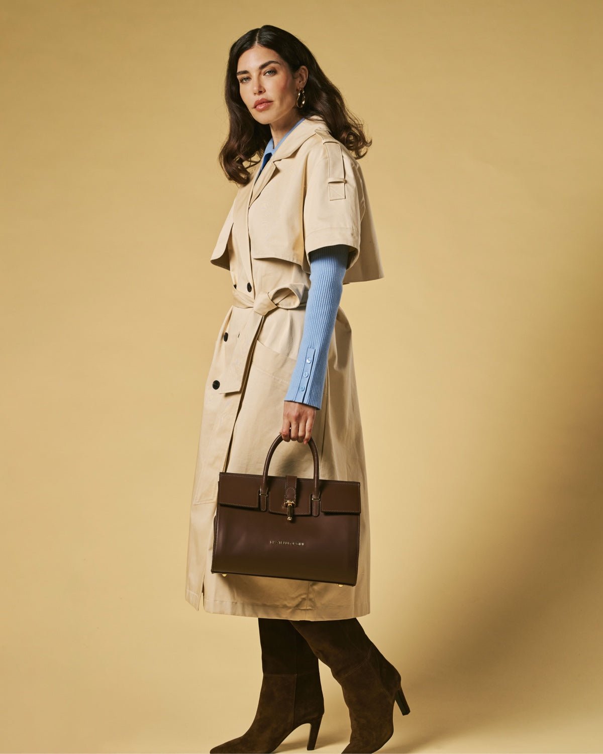 Oriana (brown) - Italian calf leather women's handbag (with shoulder strap) - Che Cose Belle