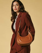 Ornella (cognac) - Italian calf leather women's crossbody bag (with shoulder strap) - Che Cose Belle