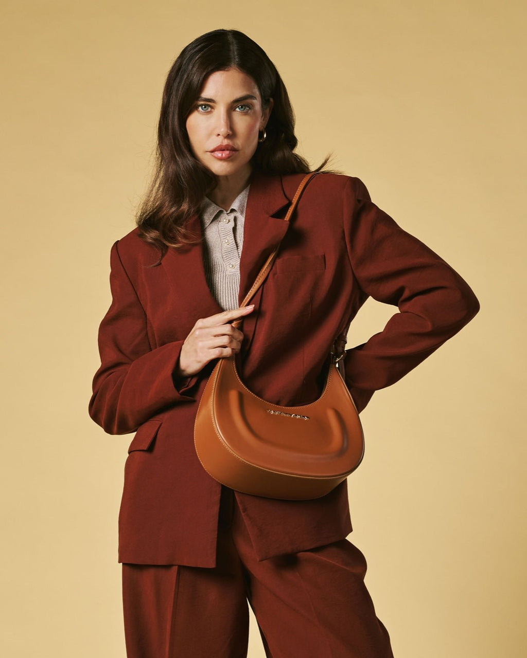 Ornella (cognac) - Italian calf leather women's crossbody bag (with shoulder strap) - Che Cose Belle
