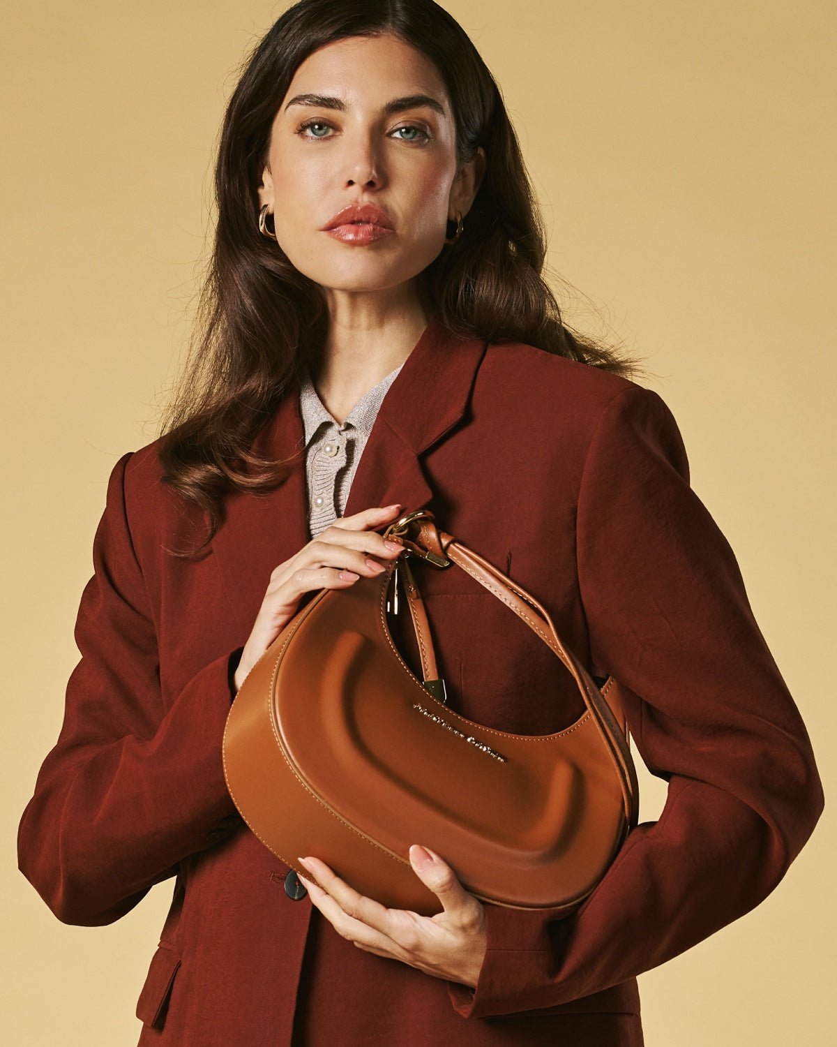 Ornella (cognac) - Italian calf leather women's crossbody bag (with shoulder strap) - Che Cose Belle