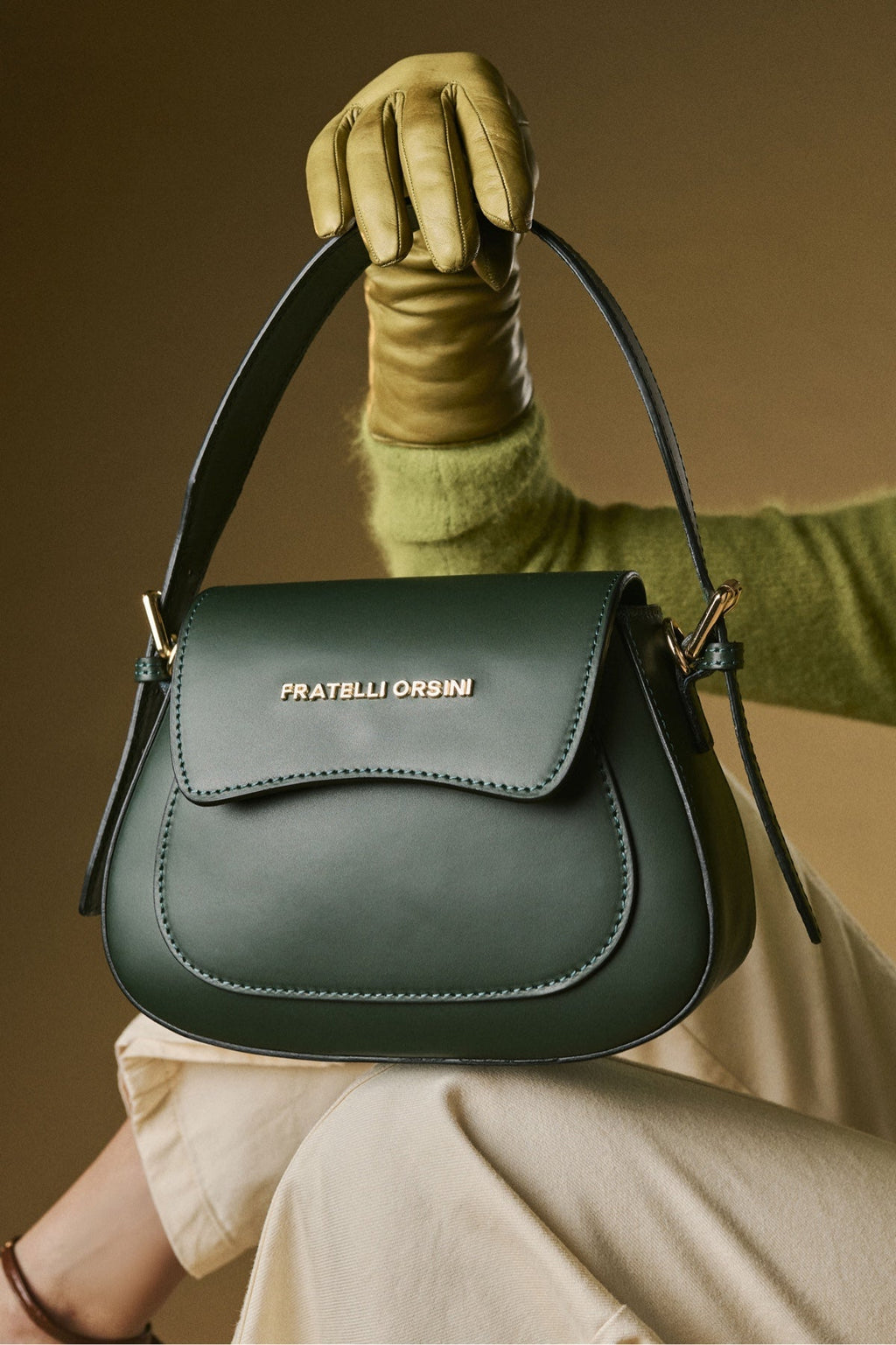 Ottavia (green) - Italian calf leather women's crossbody bag (with shoulder strap) - Che Cose Belle