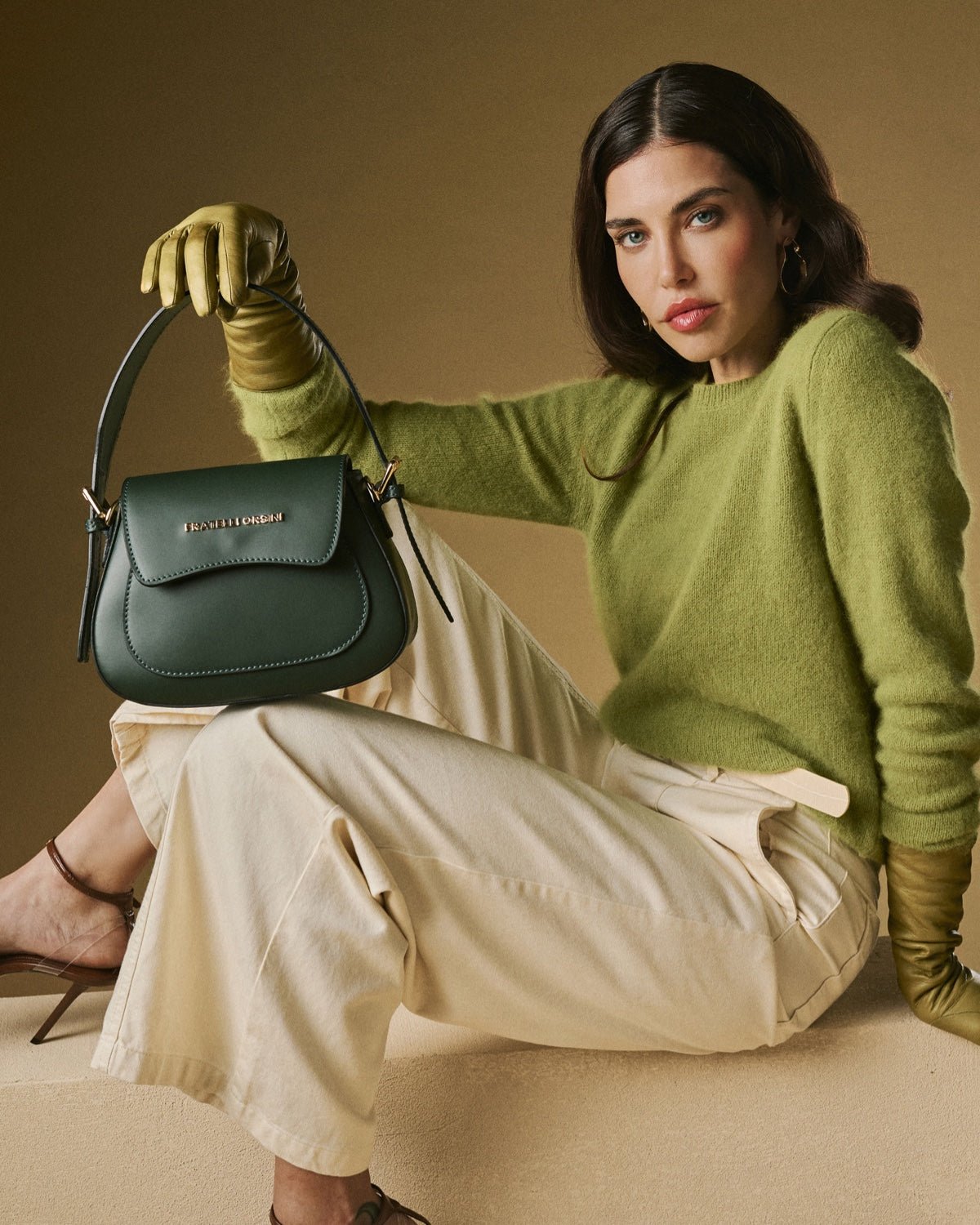 Ottavia (green) - Italian calf leather women's crossbody bag (with shoulder strap) - Che Cose Belle