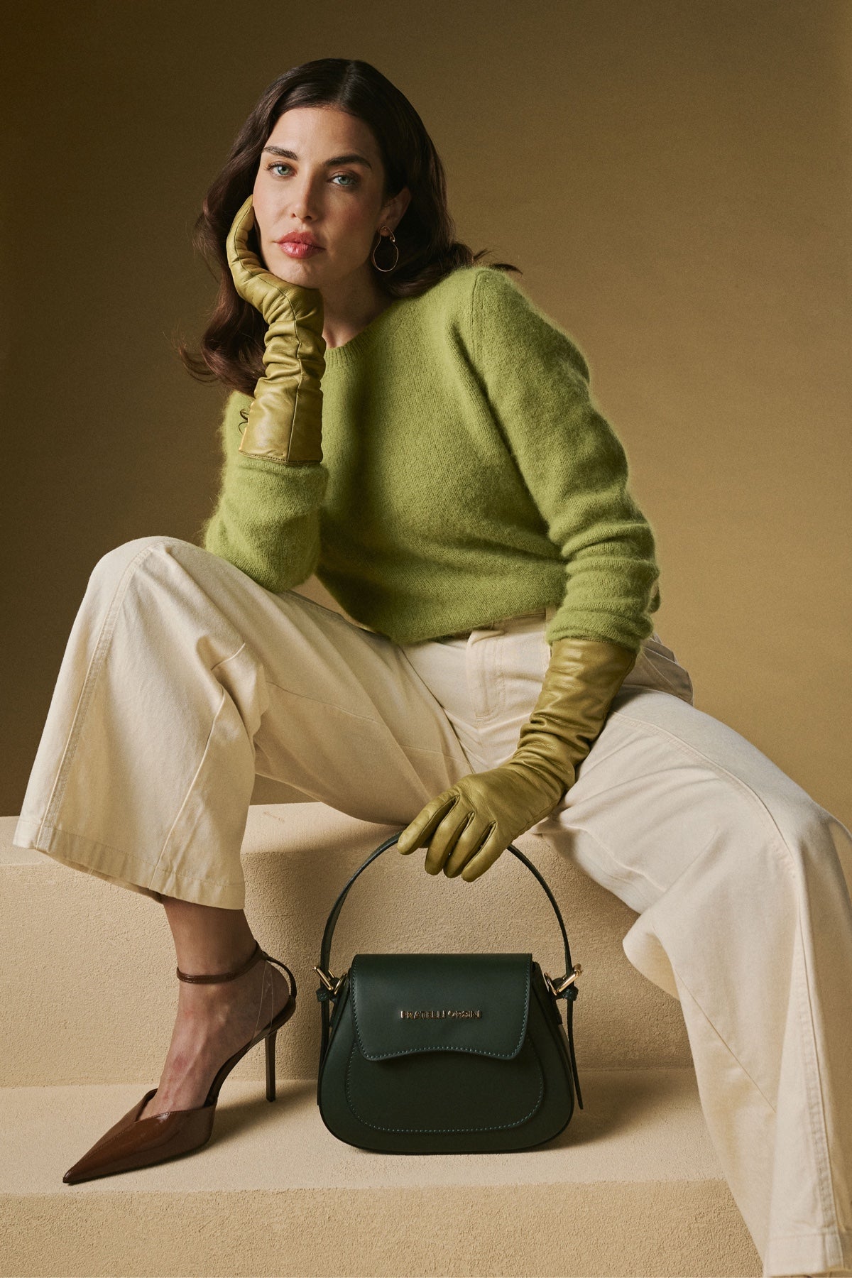Ottavia (green) - Italian calf leather women's crossbody bag (with shoulder strap) - Che Cose Belle
