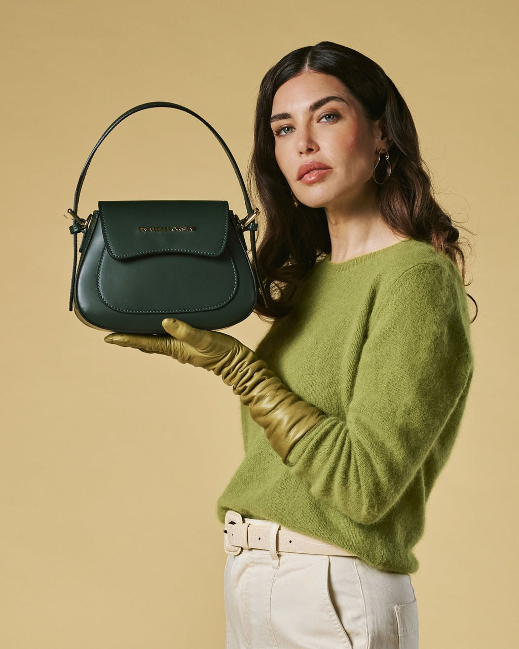 Ottavia (green) - Italian calf leather women's crossbody bag (with shoulder strap) - Che Cose Belle
