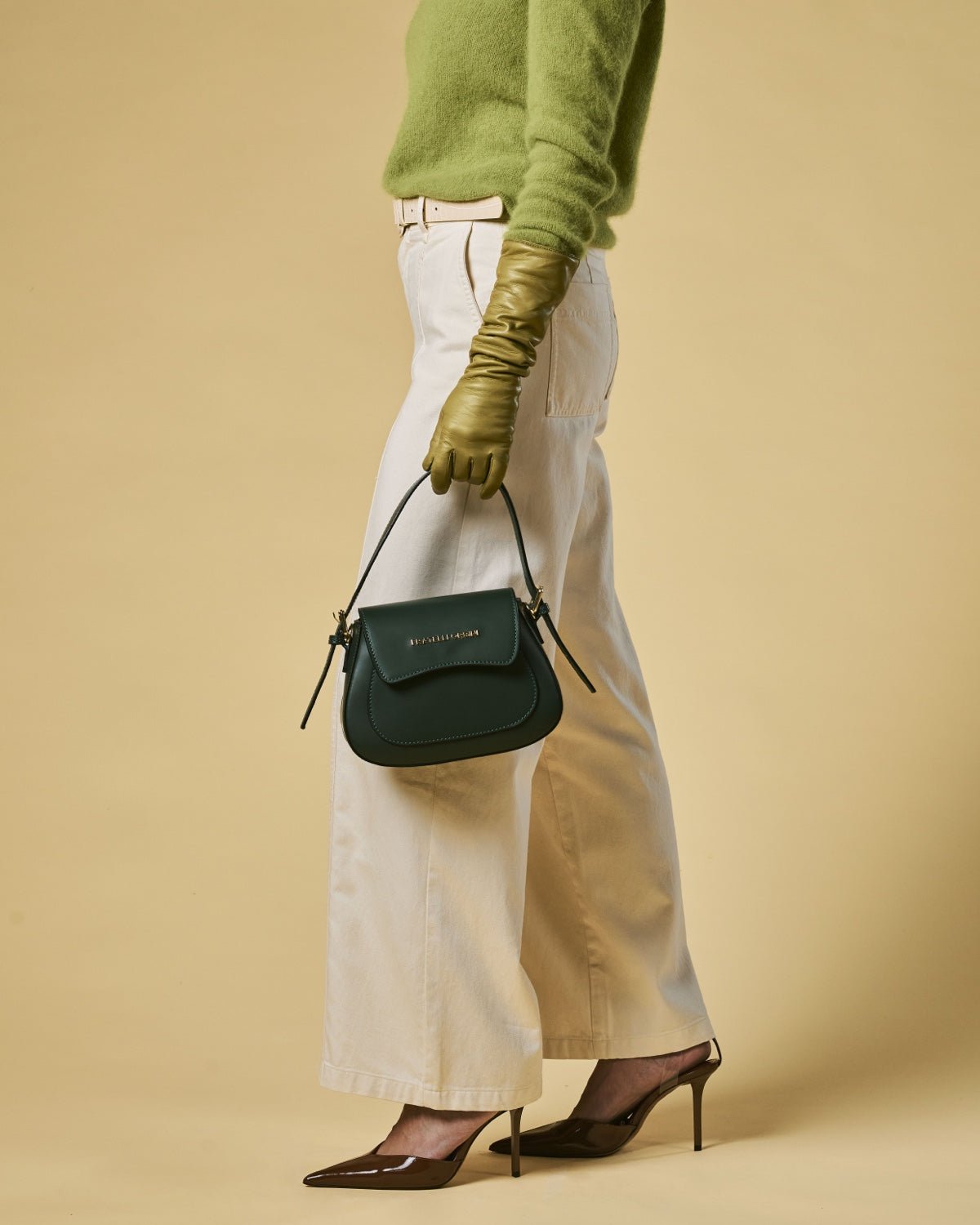 Ottavia (green) - Italian calf leather women's crossbody bag (with shoulder strap) - Che Cose Belle