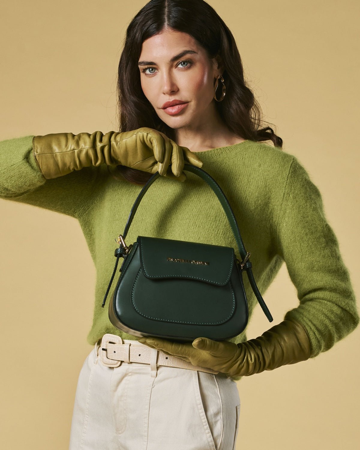 Ottavia (green) - Italian calf leather women's crossbody bag (with shoulder strap) - Che Cose Belle