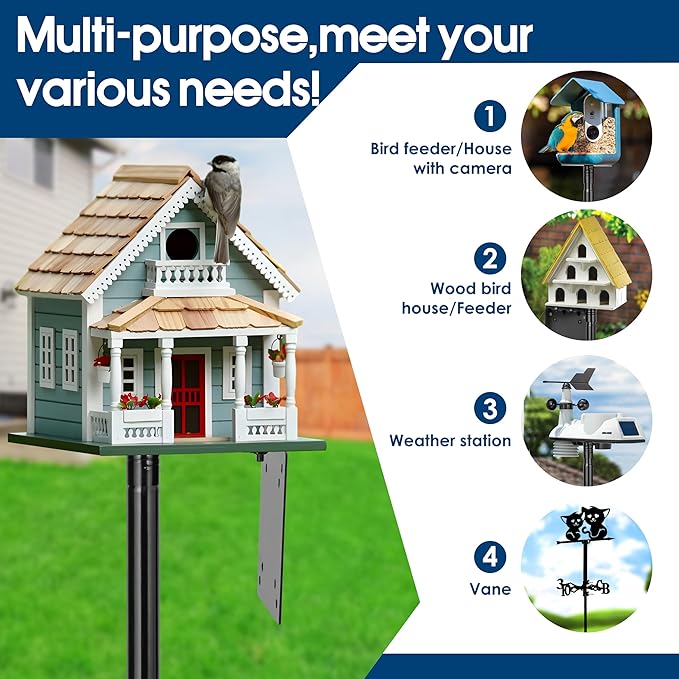 Ottsuls 2 Pack 109 Inch Heavy Duty Bird Feeder Pole Kit for Wild Birds, with 5 - Prong Base Feeding Station, Adjustable Birdhouse Stand - Che Cose Belle