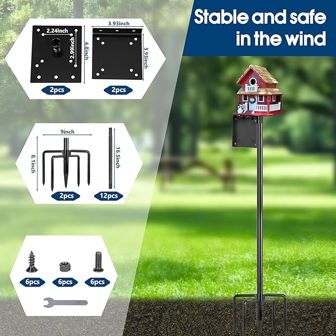 Ottsuls 2 Pack 109 Inch Heavy Duty Bird Feeder Pole Kit for Wild Birds, with 5 - Prong Base Feeding Station, Adjustable Birdhouse Stand - Che Cose Belle