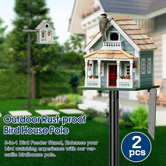 Ottsuls 2 Pack 109 Inch Heavy Duty Bird Feeder Pole Kit for Wild Birds, with 5 - Prong Base Feeding Station, Adjustable Birdhouse Stand - Che Cose Belle