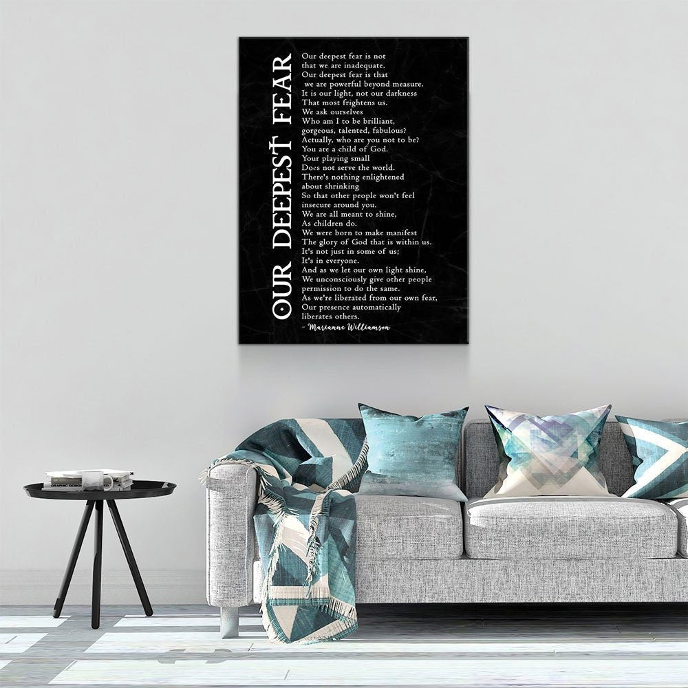 Our Deepest Fear Poem Canvas Wall Art, Marianne Williamson Poem, Graduation Gift, Office Artwork, Guidance Counselor Decor , Teacher Decor - Che Cose Belle