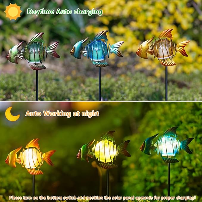 Outdoor Garden Solar Lights,Fish Solar Figurine Lights with Stakes,Waterproof Decorative Solar Lights for Patio,Yard,Lawn,Garden Stakes Decorative Present for Mom - Che Cose Belle