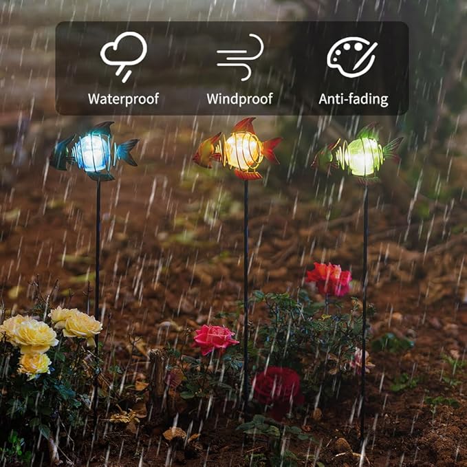 Outdoor Garden Solar Lights,Fish Solar Figurine Lights with Stakes,Waterproof Decorative Solar Lights for Patio,Yard,Lawn,Garden Stakes Decorative Present for Mom - Che Cose Belle