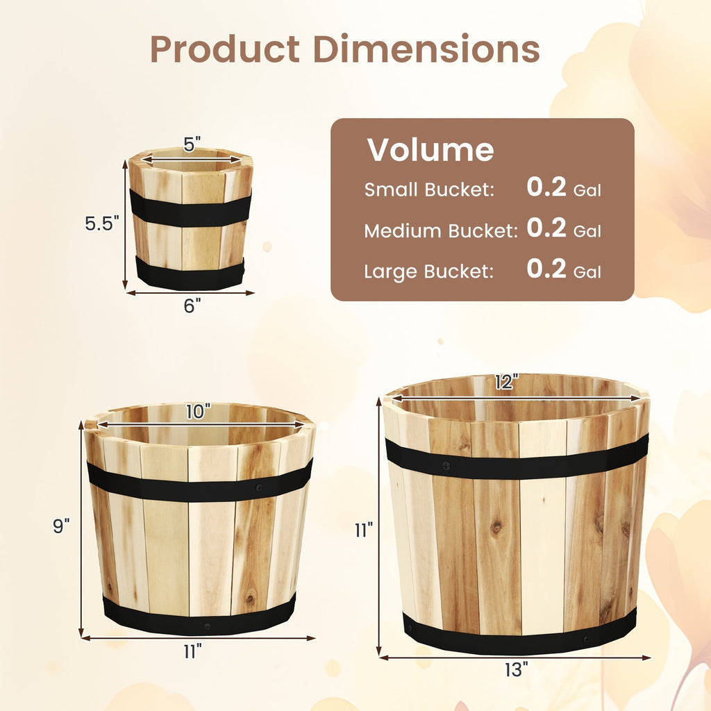 Outdoor Wooden Planter Box with Drainage Holes Set of 3 - Che Cose Belle