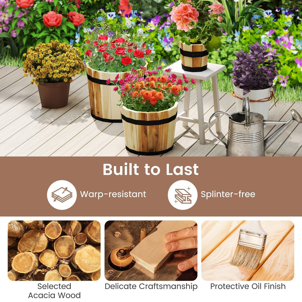 Outdoor Wooden Planter Box with Drainage Holes Set of 3 - Che Cose Belle