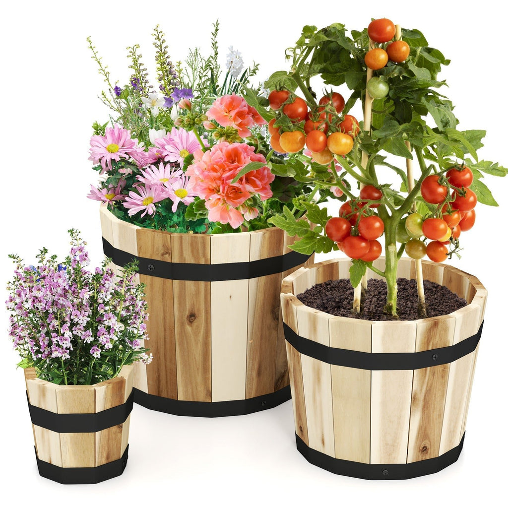 Outdoor Wooden Planter Box with Drainage Holes Set of 3 - Che Cose Belle