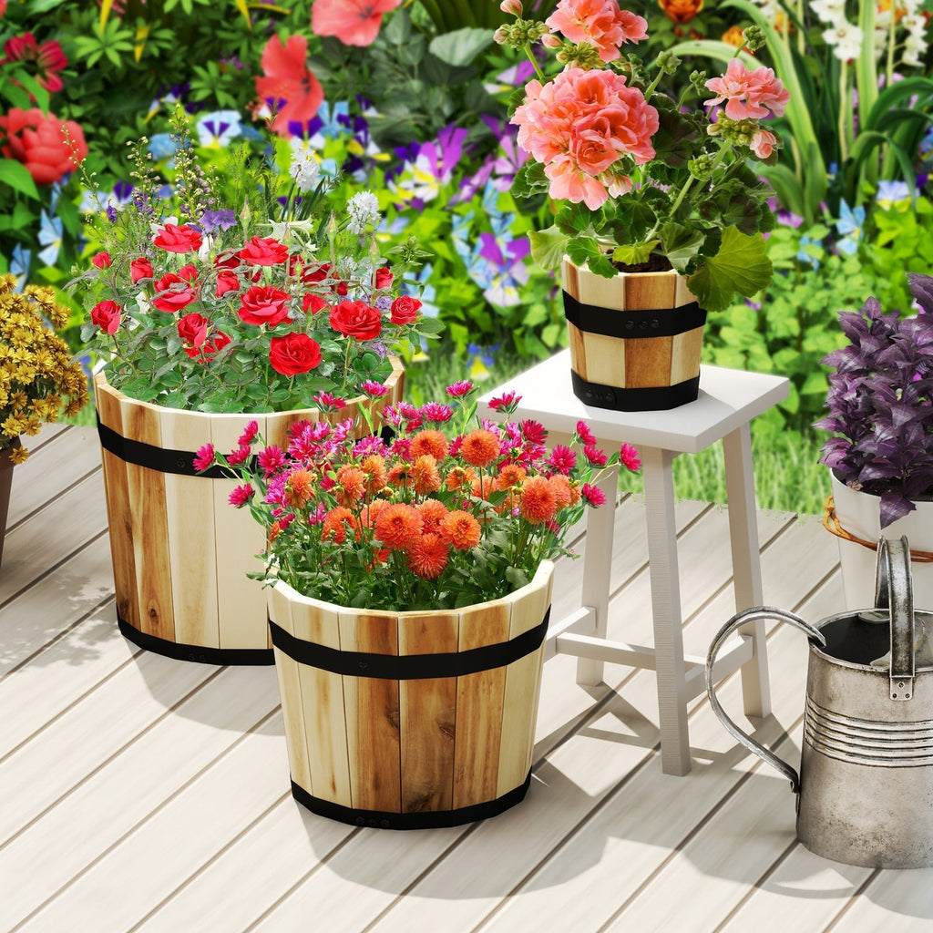 Outdoor Wooden Planter Box with Drainage Holes Set of 3 - Che Cose Belle