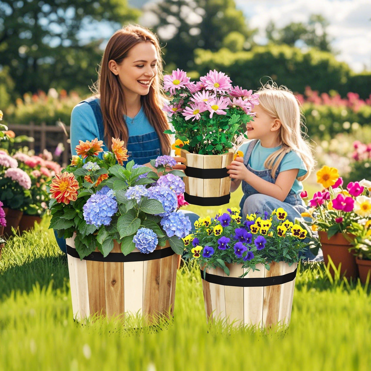 Outdoor Wooden Planter Box with Drainage Holes Set of 3 - Che Cose Belle
