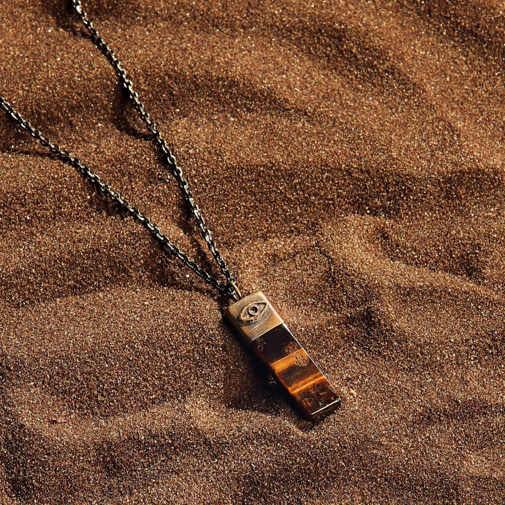 Outstanding Strength - Tiger's Eye Evil Eye Slab Necklace - Che Cose Belle