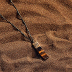 Outstanding Strength - Tiger's Eye Evil Eye Slab Necklace - Che Cose Belle