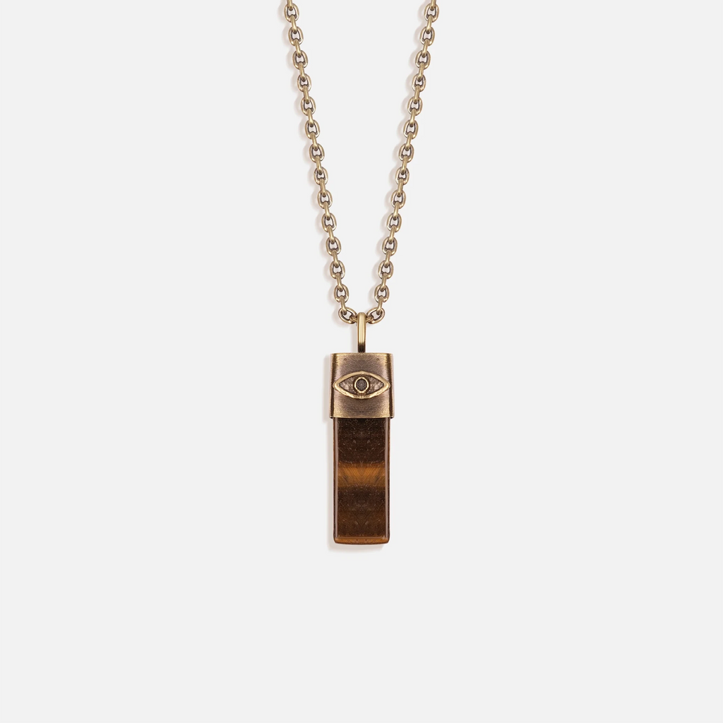Outstanding Strength - Tiger's Eye Evil Eye Slab Necklace - Che Cose Belle