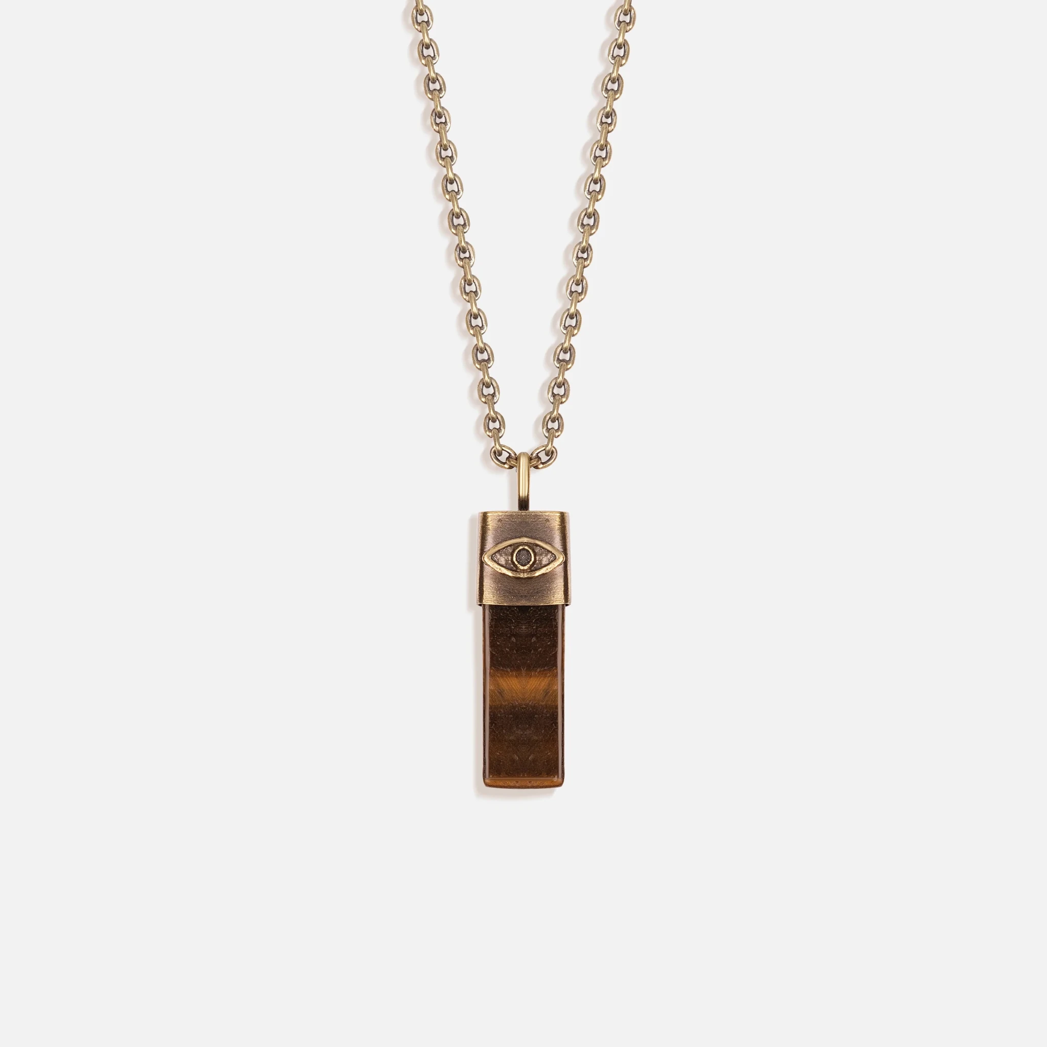 Outstanding Strength - Tiger's Eye Evil Eye Slab Necklace - Che Cose Belle