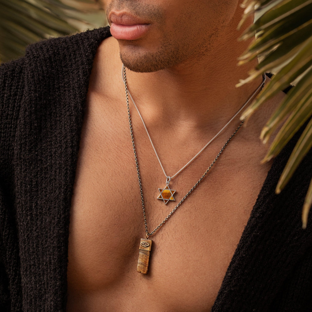 Outstanding Strength - Tiger's Eye Evil Eye Slab Necklace - Che Cose Belle