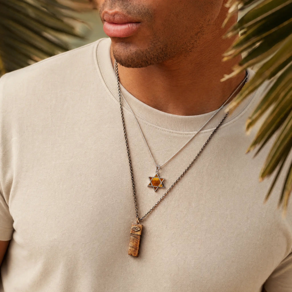 Outstanding Strength - Tiger's Eye Evil Eye Slab Necklace - Che Cose Belle