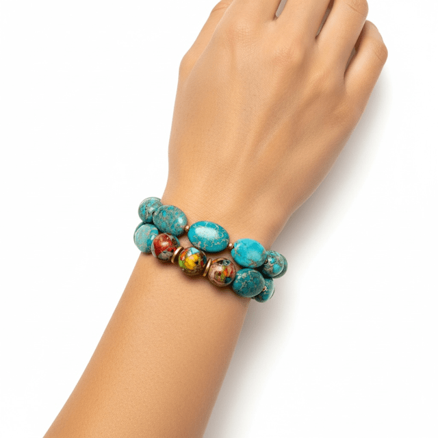 Oval Turquoise Aqua Terra and Multi Jasper Bracelet - Che Cose Belle